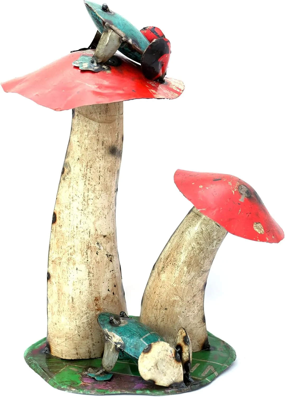 DeKulture Recycled Iron Mushroom with Frog - Unique Eco-Friendly Garden Statue (12x12x15 Inches)