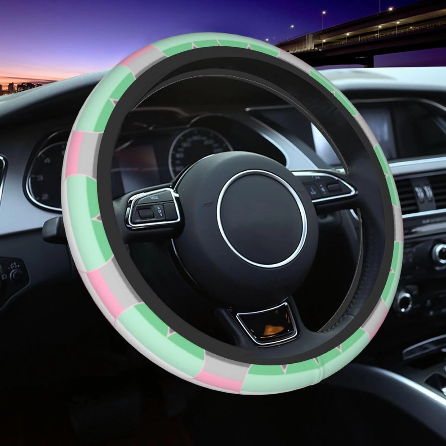 Demigirl Abro-Pride Flag LGBTQ Auto Stretch Steering Wheel Cover Skidproof Available for Most Trucks, Suvs, Cars, 14.5-15.5 Inch