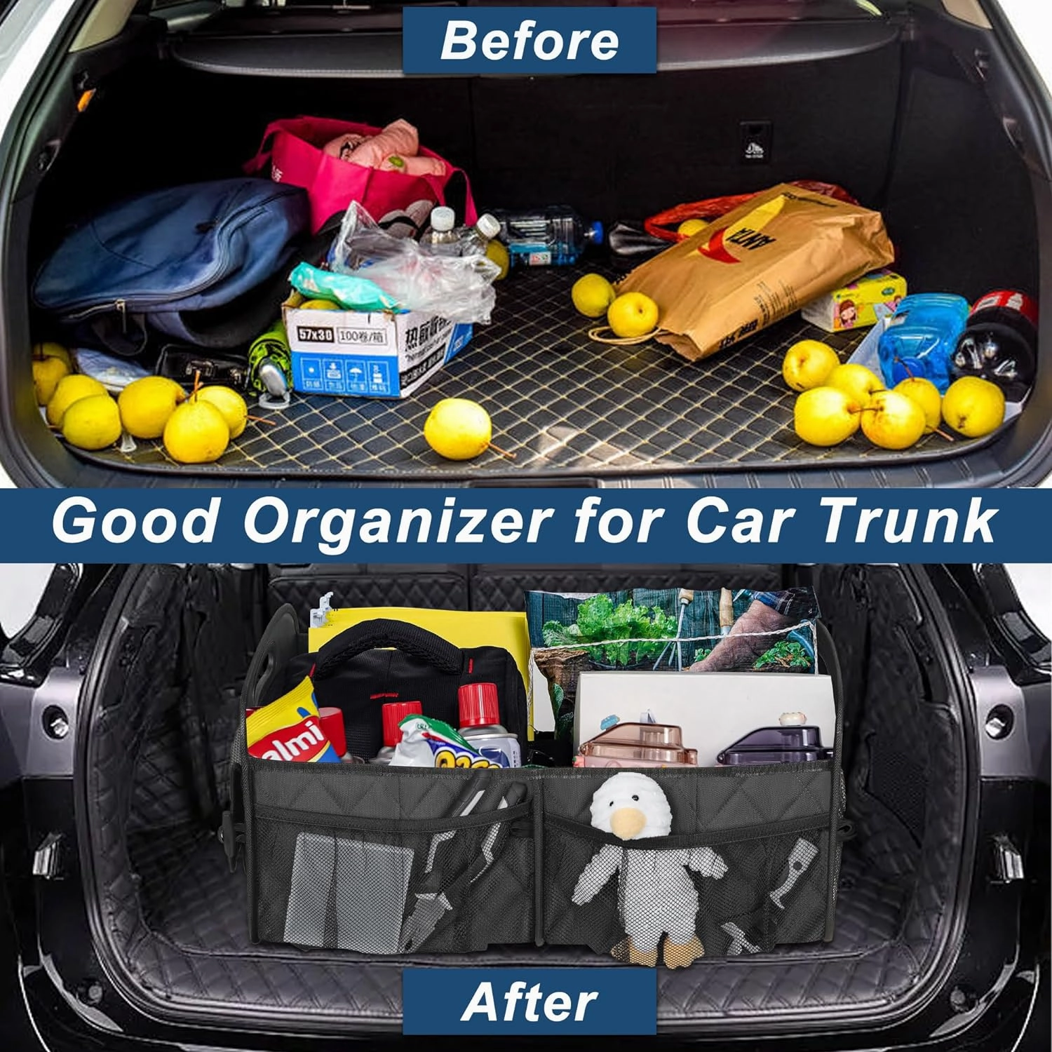 Deosk Car Trunk Organzier for suv,Car Organziers and Storage with 6 Big Pocket,Car Accessories for Women/Men 50L Waterproof Polyester Trunk Organzier for Car/SUV/Minivan/Truck(Medium,Charcoal)