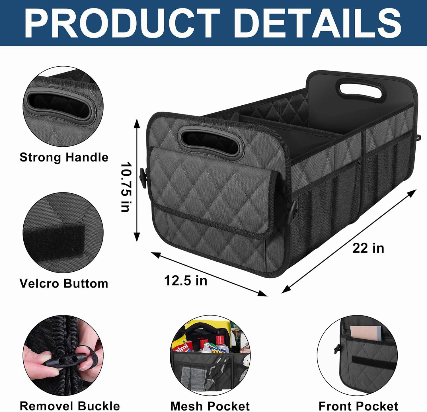 Deosk Car Trunk Organzier for suv,Car Organziers and Storage with 6 Big Pocket,Car Accessories for Women/Men 50L Waterproof Polyester Trunk Organzier for Car/SUV/Minivan/Truck(Medium,Charcoal)