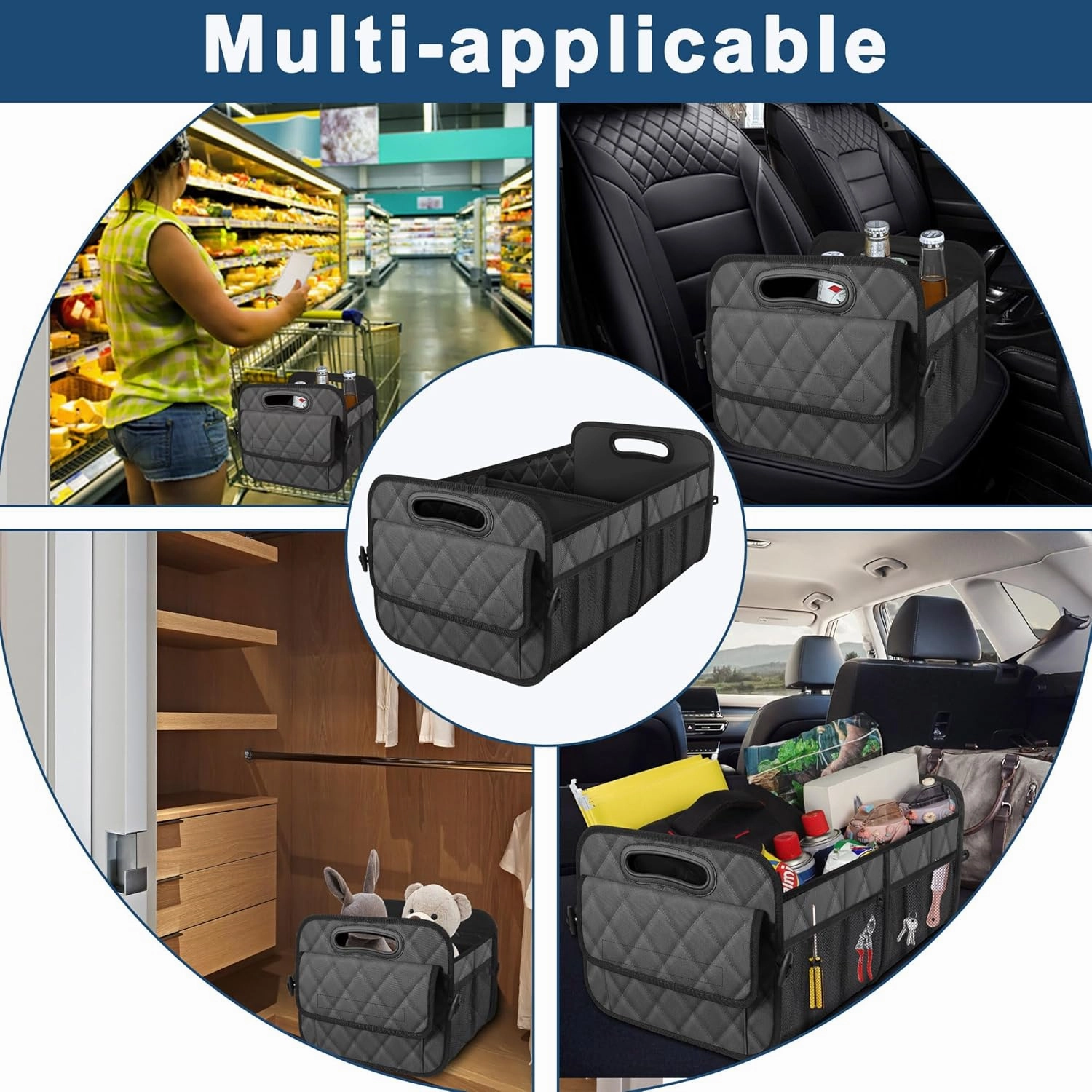 Deosk Car Trunk Organzier for suv,Car Organziers and Storage with 6 Big Pocket,Car Accessories for Women/Men 50L Waterproof Polyester Trunk Organzier for Car/SUV/Minivan/Truck(Medium,Charcoal)
