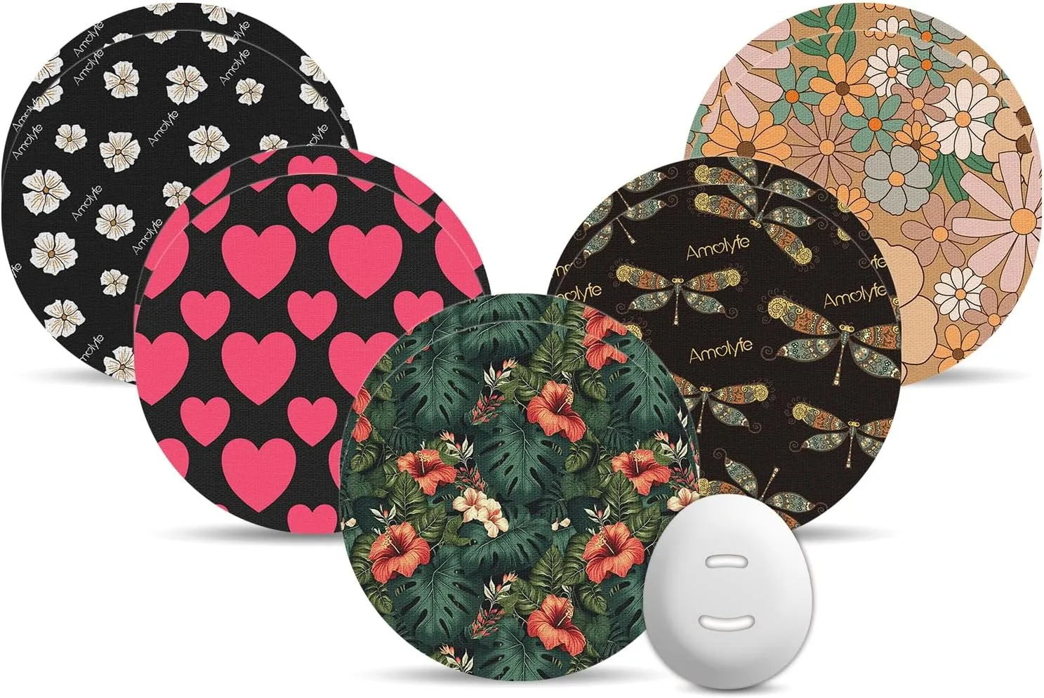 Dexcom G7 Adhesive Patches, 10-Pack Dexcom Stelo Overpatches, Bump-Proof with Hard Cap, Waterproof, Breathable, Medical Adhesive, 10-Day CGM Protection (Heart Printed)