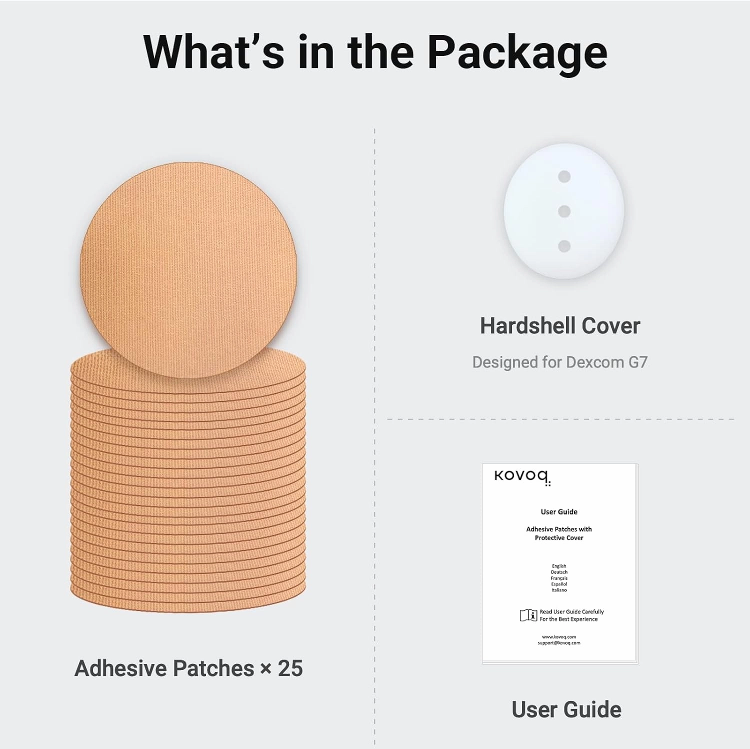 Dexcom G7 Over Patches - Waterproof 25-Pack Dexcom Stelo & G7 Over Patches with Reusable Hardshell Cover, Latex-Free, Hypoallergenic, Long-Lasting, Breathable (TAN)
