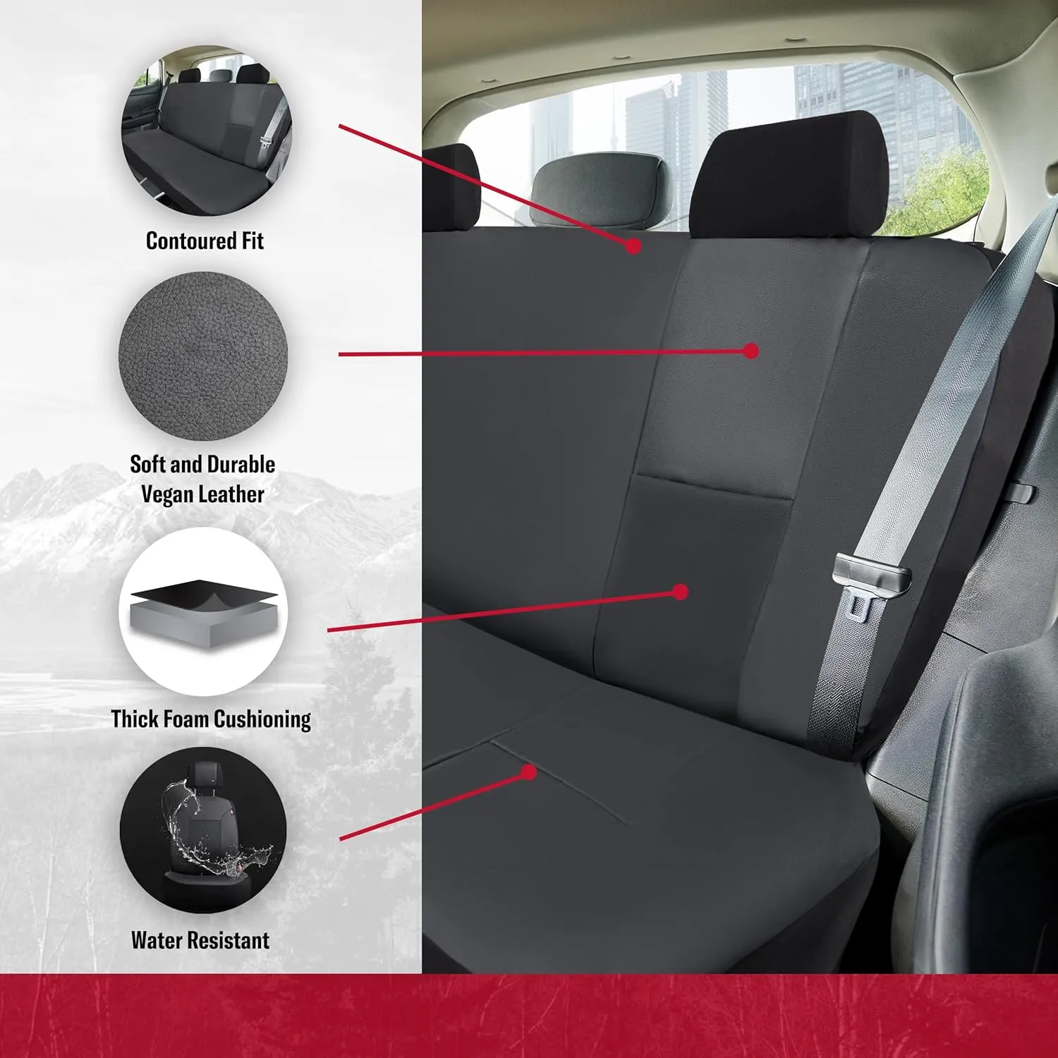 DICKIES 3-Piece Petersen Seat Covers, Vegan Leather Seat Covers for Cars, Trucks, SUVs — Black