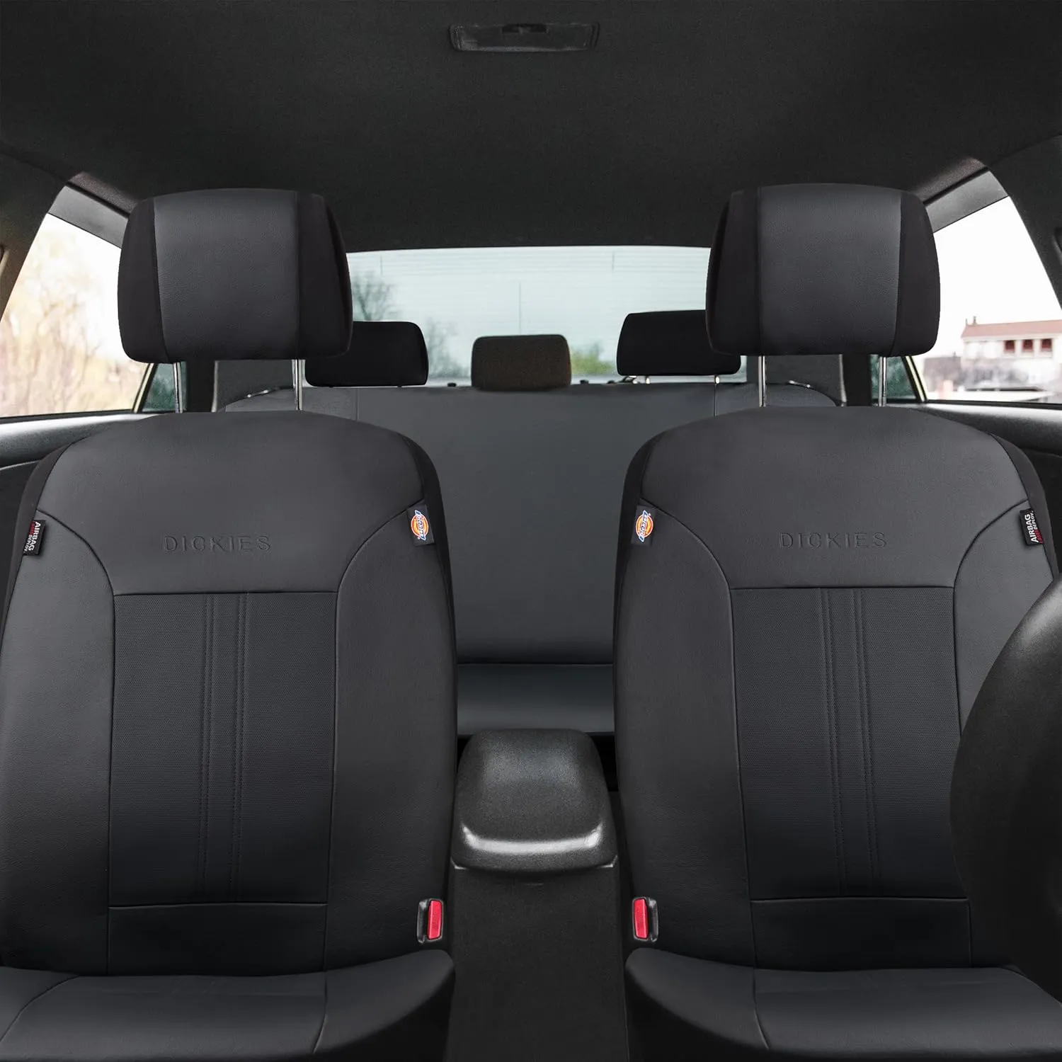 DICKIES 3-Piece Petersen Seat Covers, Vegan Leather Seat Covers for Cars, Trucks, SUVs — Black