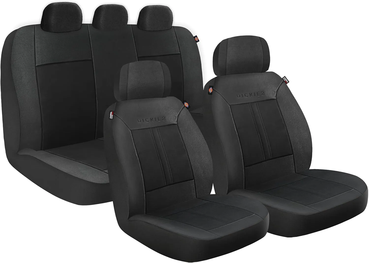DICKIES 3-Piece Petersen Seat Covers, Vegan Leather Seat Covers for Cars, Trucks, SUVs — Black