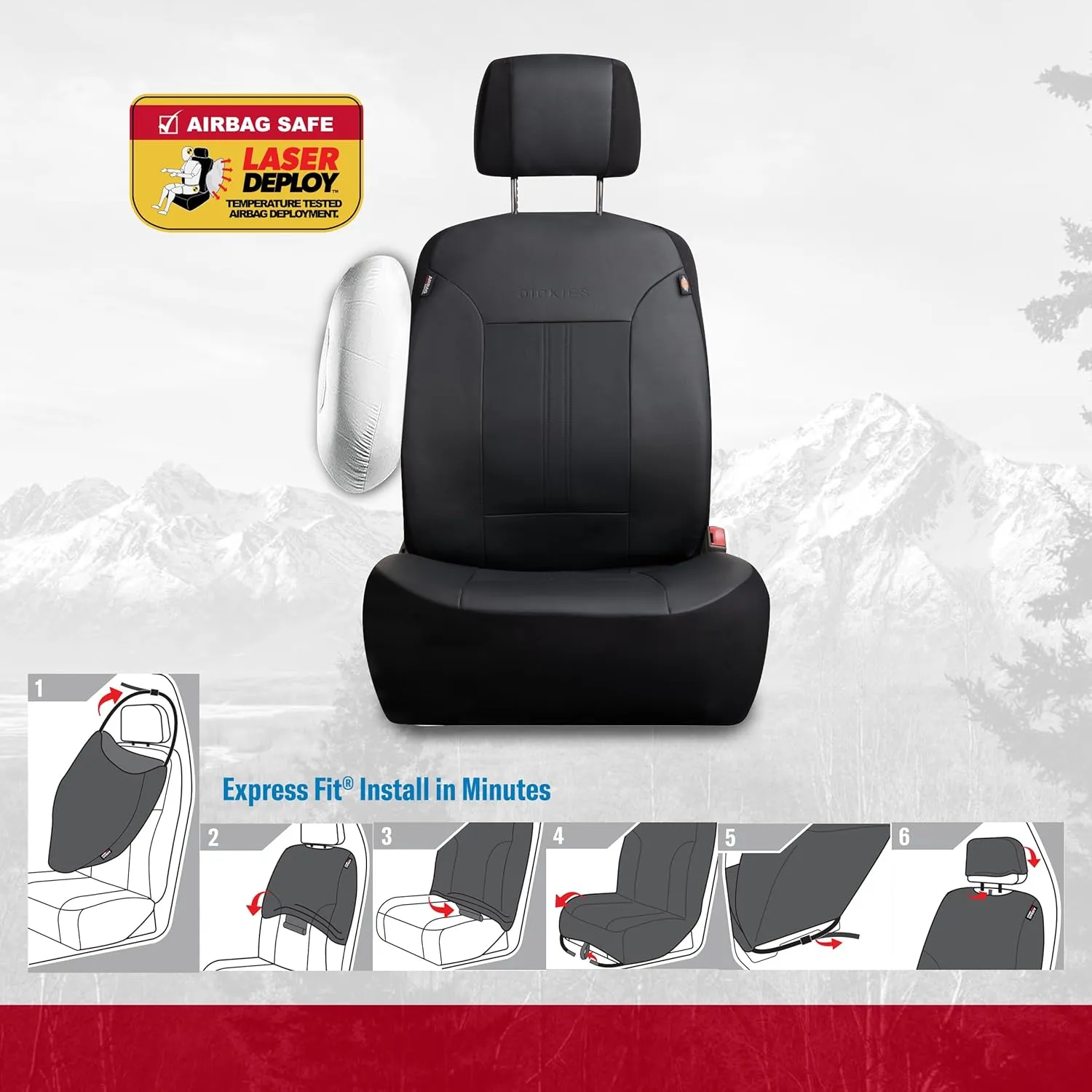 DICKIES 3-Piece Petersen Seat Covers, Vegan Leather Seat Covers for Cars, Trucks, SUVs — Black