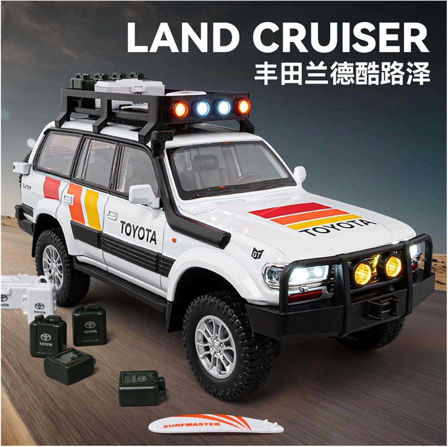 Die Casting 1:24 for Toyota Land Cruiser LC80 Alloy Simulation Car Model Sound and Light Pull-Back Miniature Model Collection Ornaments Presents(White)