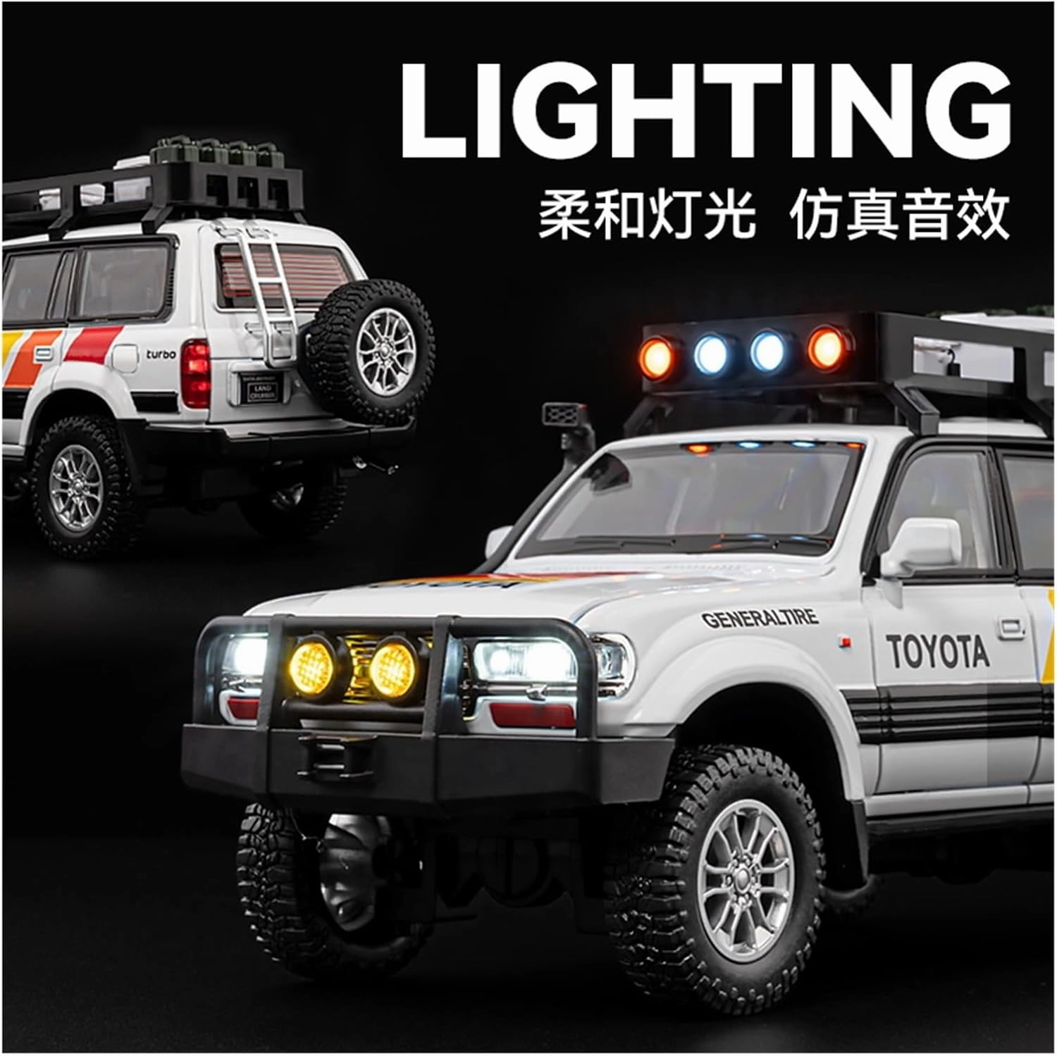 Die Casting 1:24 for Toyota Land Cruiser LC80 Alloy Simulation Car Model Sound and Light Pull-Back Miniature Model Collection Ornaments Presents(White)