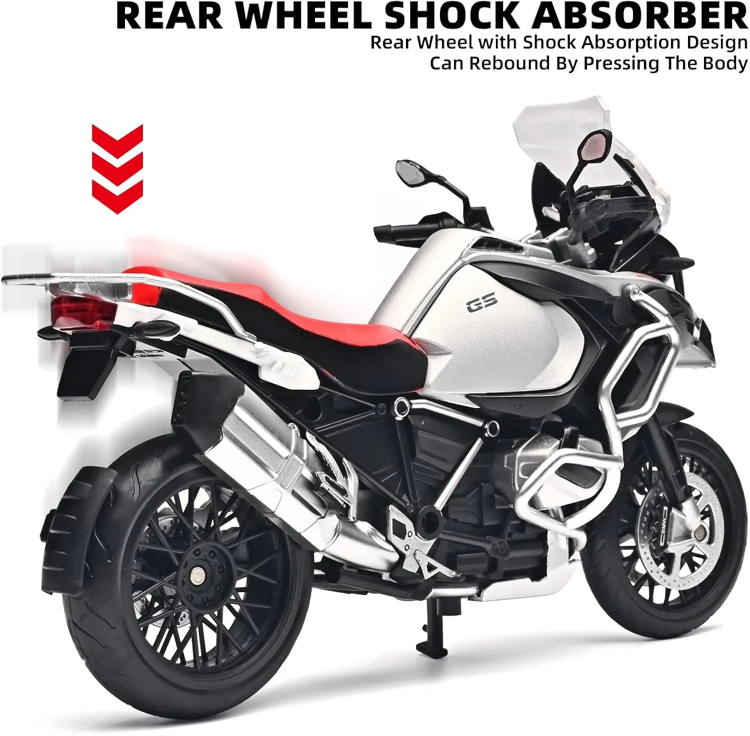Diecast Motorcycle Model Kit 1/12 Scale R1250 GS ADV Model Motorcycles,Kids Motorcycles Toy Front Wheel Can Be Steered Left and Right,Motorcycle Toys for Kids 3-5（Red）