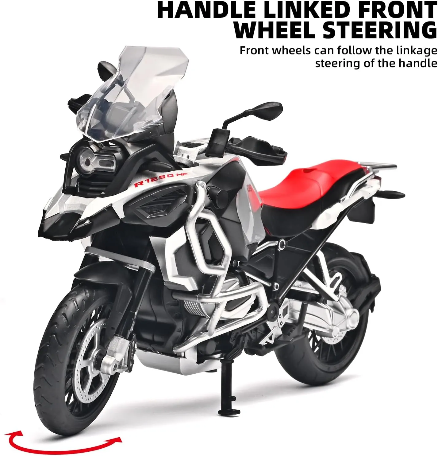 Diecast Motorcycle Model Kit 1/12 Scale R1250 GS ADV Model Motorcycles,Kids Motorcycles Toy Front Wheel Can Be Steered Left and Right,Motorcycle Toys for Kids 3-5（Red）