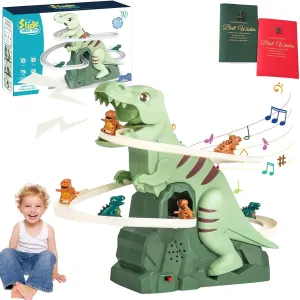 Dinosaur Climb Stairs Music Toy, Dinosaur Climbing Stairs Toy, Di-nosaur Roller Coaster to-y, Electric Di-nosaur Climbing Stairs Toys, Dino-Saur Track Toys with 5 Little Dino-Saur (1 Pcs)
