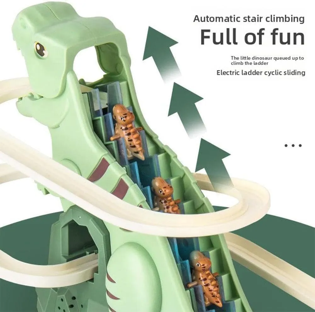 Dinosaur Climb Stairs Music Toy, Dinosaur Climbing Stairs Toy, Di-nosaur Roller Coaster to-y, Electric Di-nosaur Climbing Stairs Toys, Dino-Saur Track Toys with 5 Little Dino-Saur (1 Pcs)
