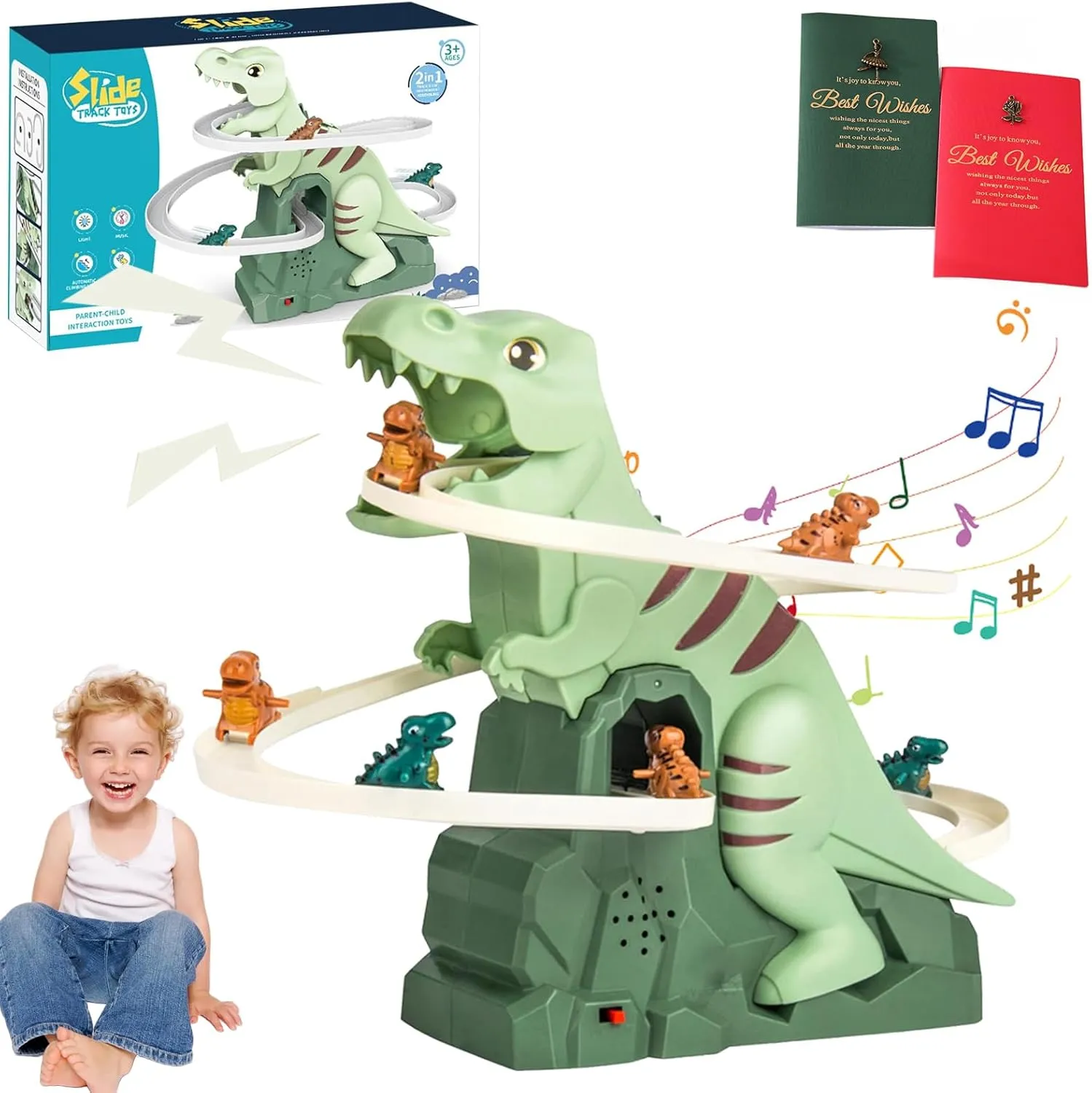 Dinosaur Climb Stairs Music Toy, Dinosaur Climbing Stairs Toy, Di-nosaur Roller Coaster to-y, Electric Di-nosaur Climbing Stairs Toys, Dino-Saur Track Toys with 5 Little Dino-Saur (1 Pcs)