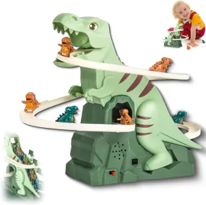 Dinosaur Climbing Slide Music Toy, Electric Dinosaur Climbing Stairs Toy, Electric Race Track Game Fun Slide Roller Coaster Toys, Double Pulley Design with Light and Music (1PCS)