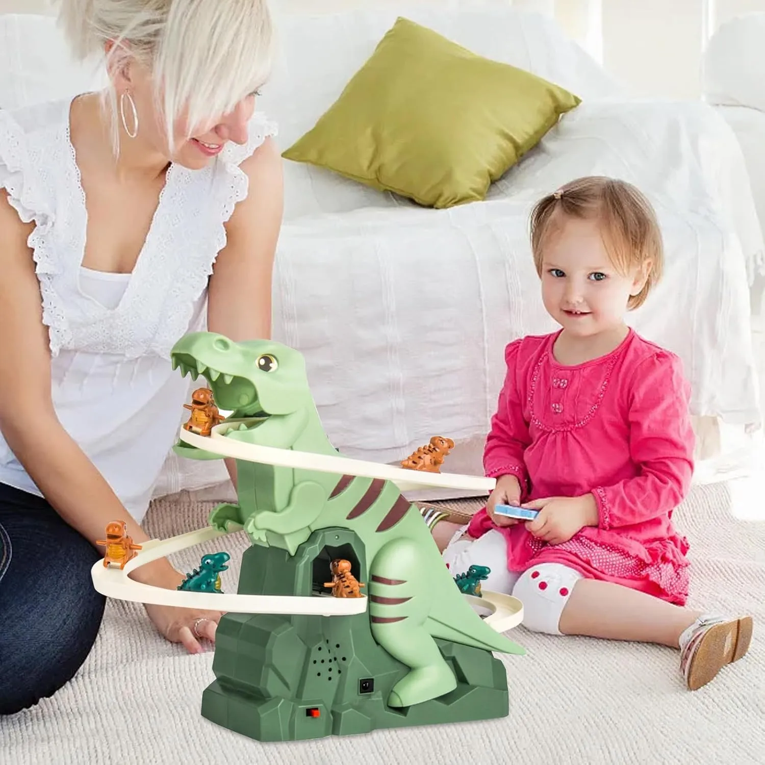 Dinosaur Climbing Slide Music Toy,Electric Dinosaur Climbing Stairs Toys, 𝐃𝐢𝐧𝐨𝐬𝐚𝐮𝐫 𝐂𝐥𝐢𝐦𝐛𝐢𝐧𝐠 𝐒𝐥𝐢𝐝𝐞 𝐓𝐨𝐲, Electric Race Track Game Fun Slide Roller Coaster Toy (2 pcs)