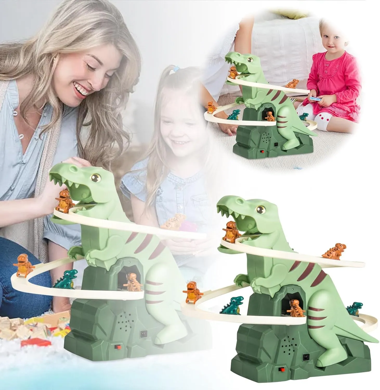 Dinosaur Climbing Slide Music Toy,Electric Dinosaur Climbing Stairs Toys, 𝐃𝐢𝐧𝐨𝐬𝐚𝐮𝐫 𝐂𝐥𝐢𝐦𝐛𝐢𝐧𝐠 𝐒𝐥𝐢𝐝𝐞 𝐓𝐨𝐲, Electric Race Track Game Fun Slide Roller Coaster Toy (2 pcs)
