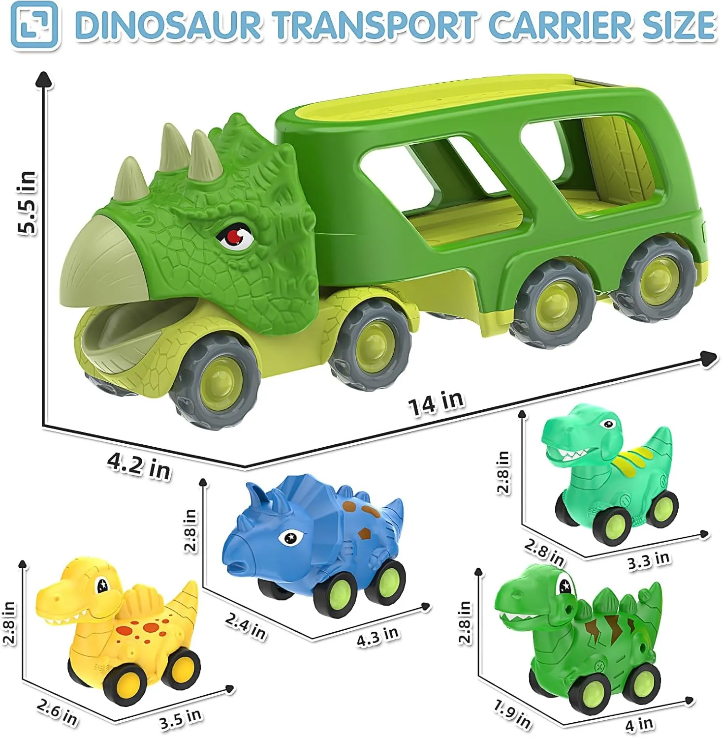 Dinosaur Toys for Kids 2-4 Boys,Dinosaur Car Carrier Truck Toy with 4 Pull Back Dino Car，Dinosaur Truck for 2 3 4 5 Year Old Boy Toys,2 3 4 5 Year Old Boy Birthday Gift with Dino Sound.
