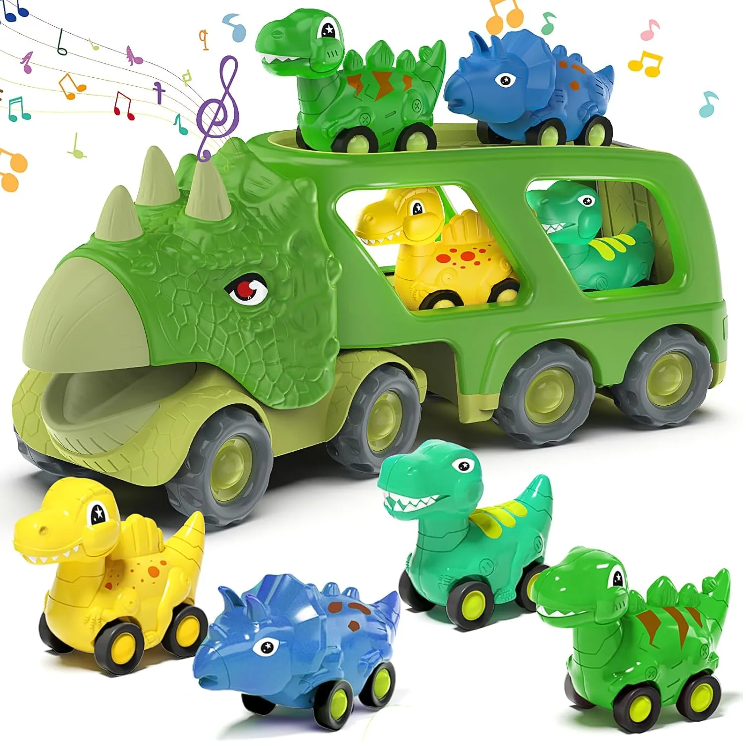 Dinosaur Toys for Kids 2-4 Boys,Dinosaur Car Carrier Truck Toy with 4 Pull Back Dino Car，Dinosaur Truck for 2 3 4 5 Year Old Boy Toys,2 3 4 5 Year Old Boy Birthday Gift with Dino Sound.