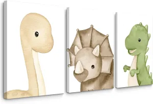 Dinosaur Wall Art Kids Boys Room Canvas Wall Decor Dino Nursery Wall Art Pictures Baby Dinosaur Poster Prints for Boys Bedroom Bathroom 12x16 Inch Framed Set of 3