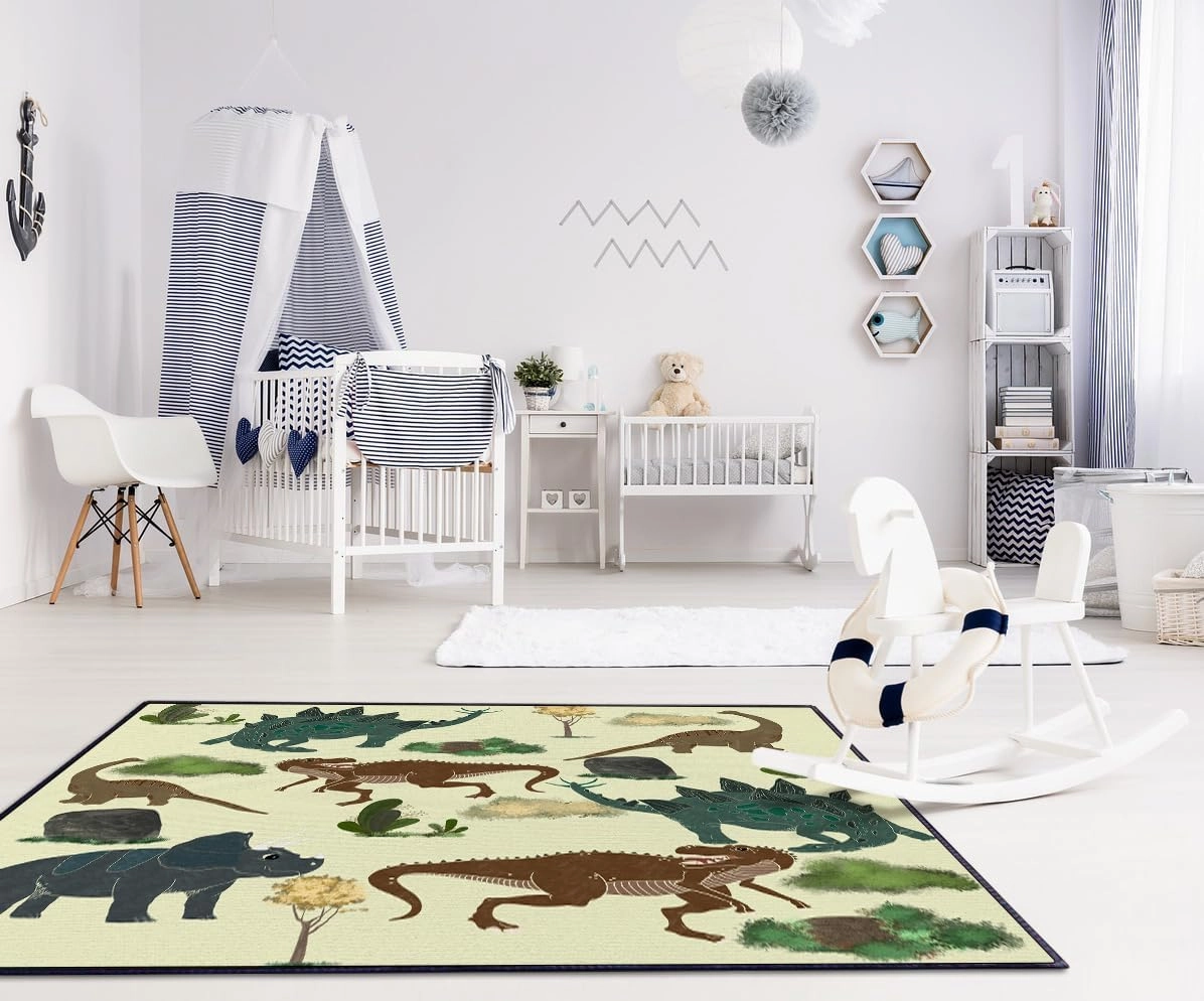 Dinosaur Carpet Rug for Kids Bedroom - Washable Non-Slip Play Mat for Boys Girls - Area Rug 59 * 39inch - Room Decor for Bedroom Playroom Kidroom Floor