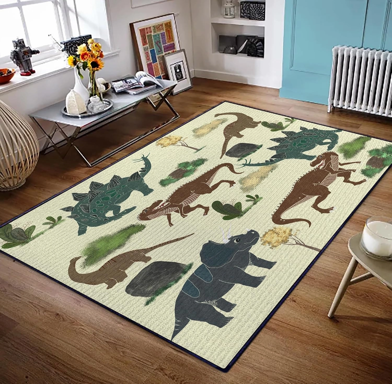 Dinosaur Carpet Rug for Kids Bedroom - Washable Non-Slip Play Mat for Boys Girls - Area Rug 59 * 39inch - Room Decor for Bedroom Playroom Kidroom Floor