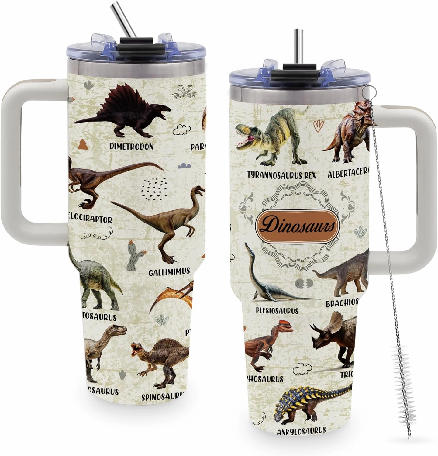 Dinosaur Mug 40oz Tumbler, Dinosaur Gifts for Adults, Dinosaur Water Bottle with Handle and Straw, Christmas, Thanksgiving, Birthday Decorations, Party Supplies, Stainless Steel Cup