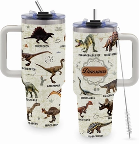 Dinosaur Mug 40oz Tumbler, Dinosaur Gifts for Adults, Dinosaur Water Bottle with Handle and Straw, Christmas, Thanksgiving, Birthday Decorations, Party Supplies, Stainless Steel Cup