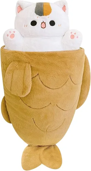 Ditucu 11.8 inch Taiyaki Cat Plush Pillow Cute Kitten Inside Fish 2 in 1 Soft Stuffed Animal Plushies Toys with Outfit Sleeping Doll Gifts for Girls Boys