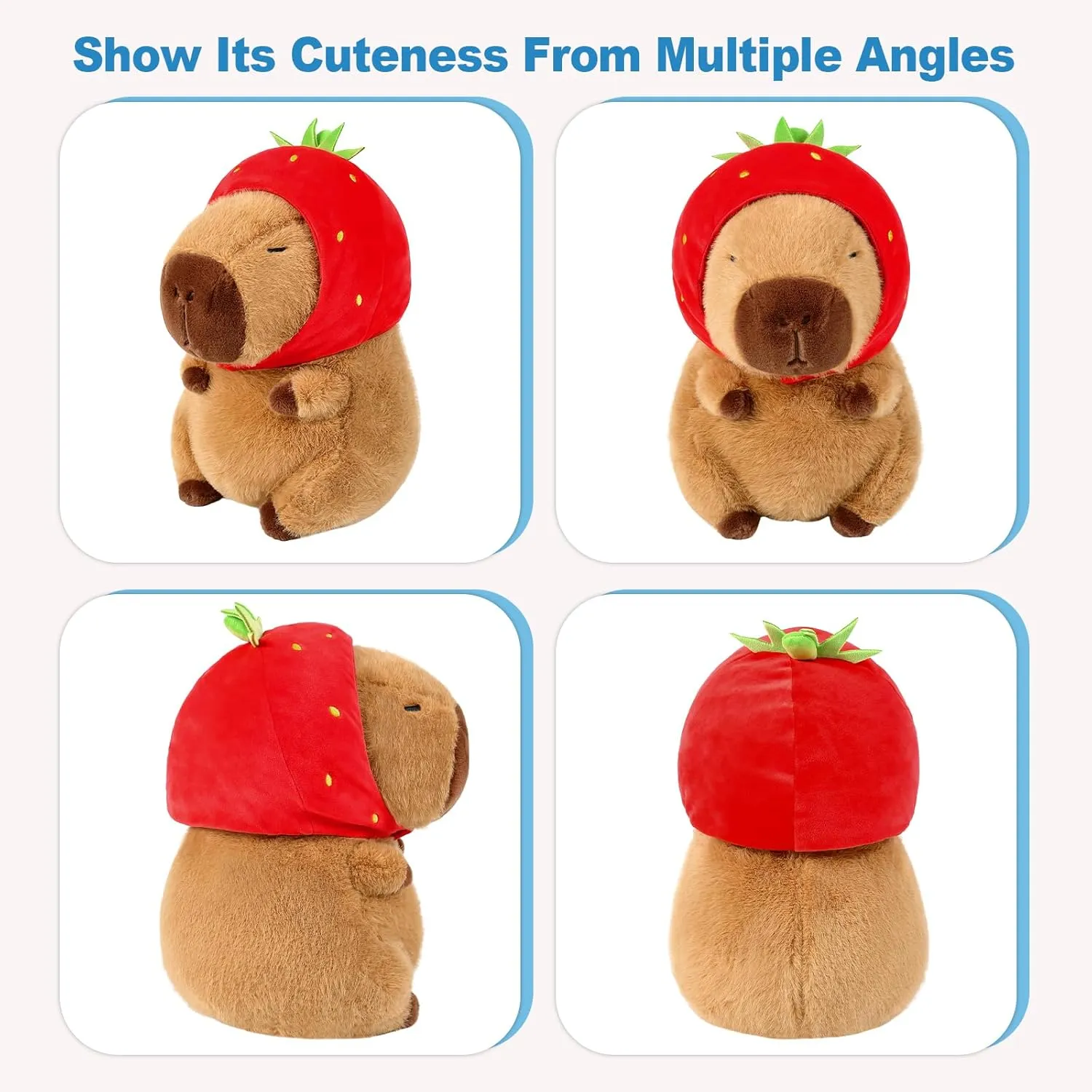 Ditucu Cute Capybara Plush Wear Strawberry Hat Soft Capibara Stuffed Animal Plushies Toys Hugging Gifts for Kids Brown 9 inch