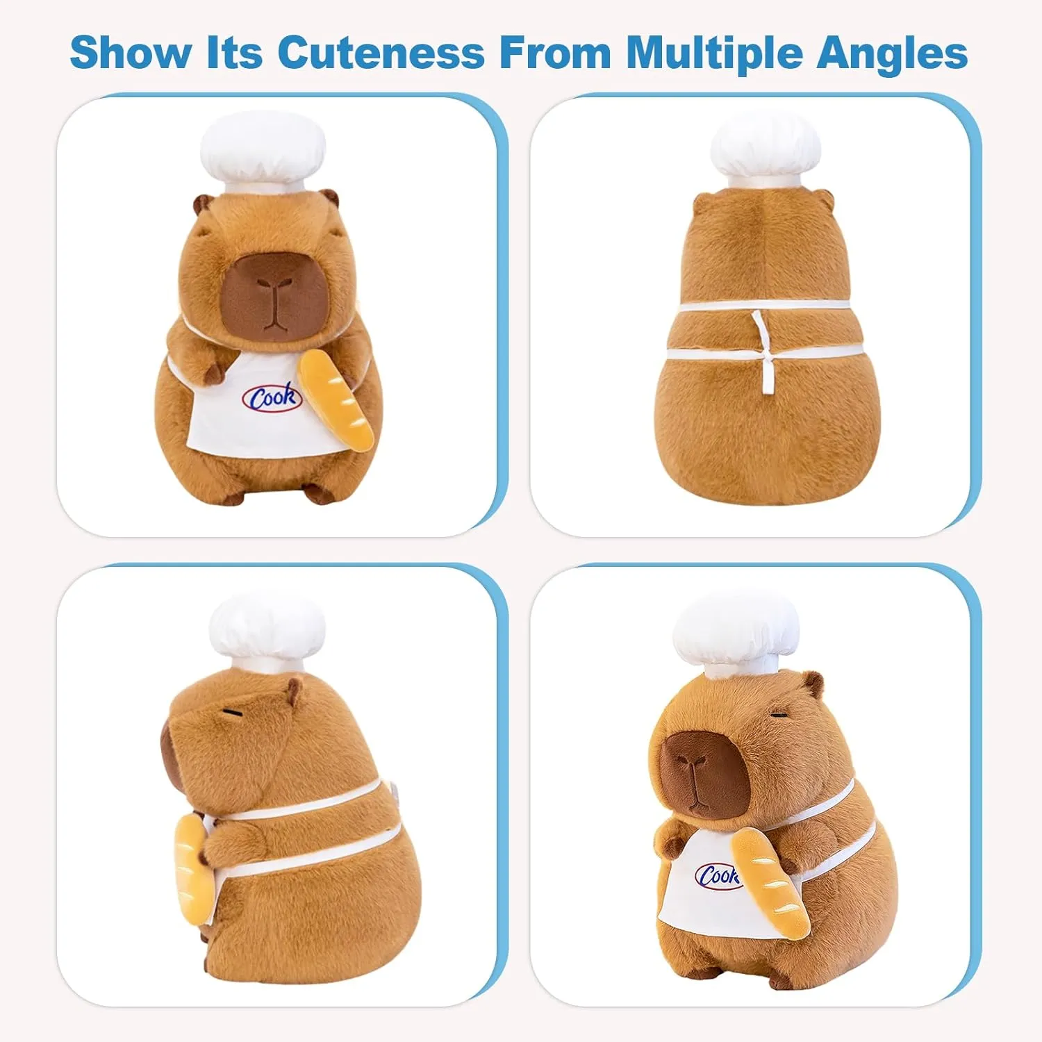 Ditucu Cute Capybara Plush with Cooking Chef Hat French Baguette Bread Capibara Stuffed Animal Soft Plushies Toys Gifts for Kids Brown 9.8 inch