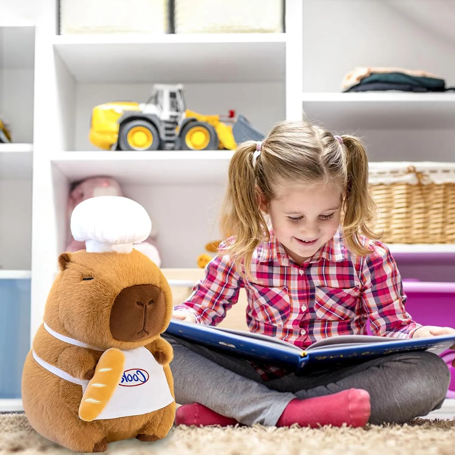 Ditucu Cute Capybara Plush with Cooking Chef Hat French Baguette Bread Capibara Stuffed Animal Soft Plushies Toys Gifts for Kids Brown 9.8 inch