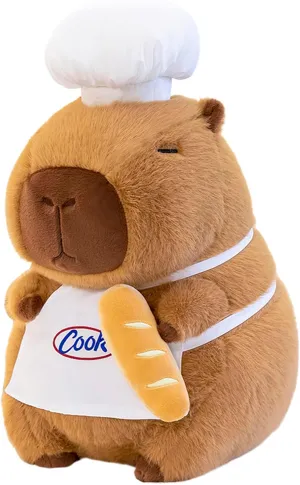Ditucu Cute Capybara Plush with Cooking Chef Hat French Baguette Bread Capibara Stuffed Animal Soft Plushies Toys Gifts for Kids Brown 9.8 inch