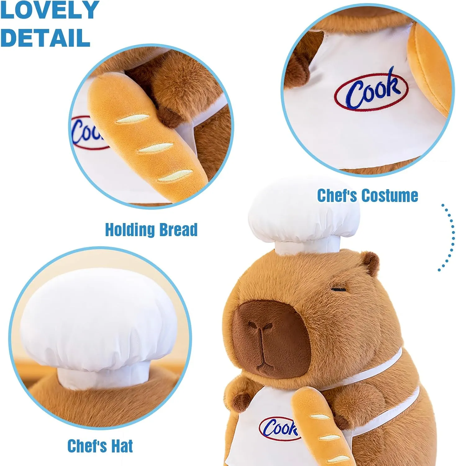 Ditucu Cute Capybara Plush with Cooking Chef Hat French Baguette Bread Capibara Stuffed Animal Soft Plushies Toys Gifts for Kids Brown 9.8 inch