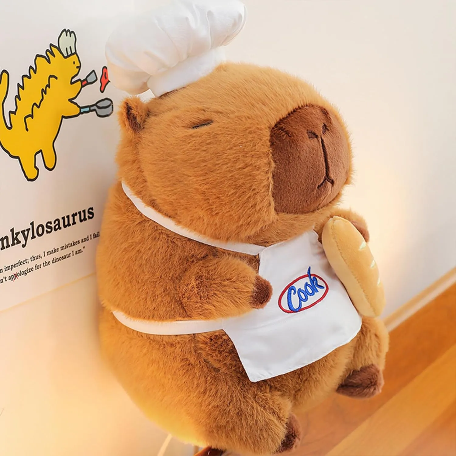 Ditucu Cute Capybara Plush with Cooking Chef Hat French Baguette Bread Capibara Stuffed Animal Soft Plushies Toys Gifts for Kids Brown 9.8 inch