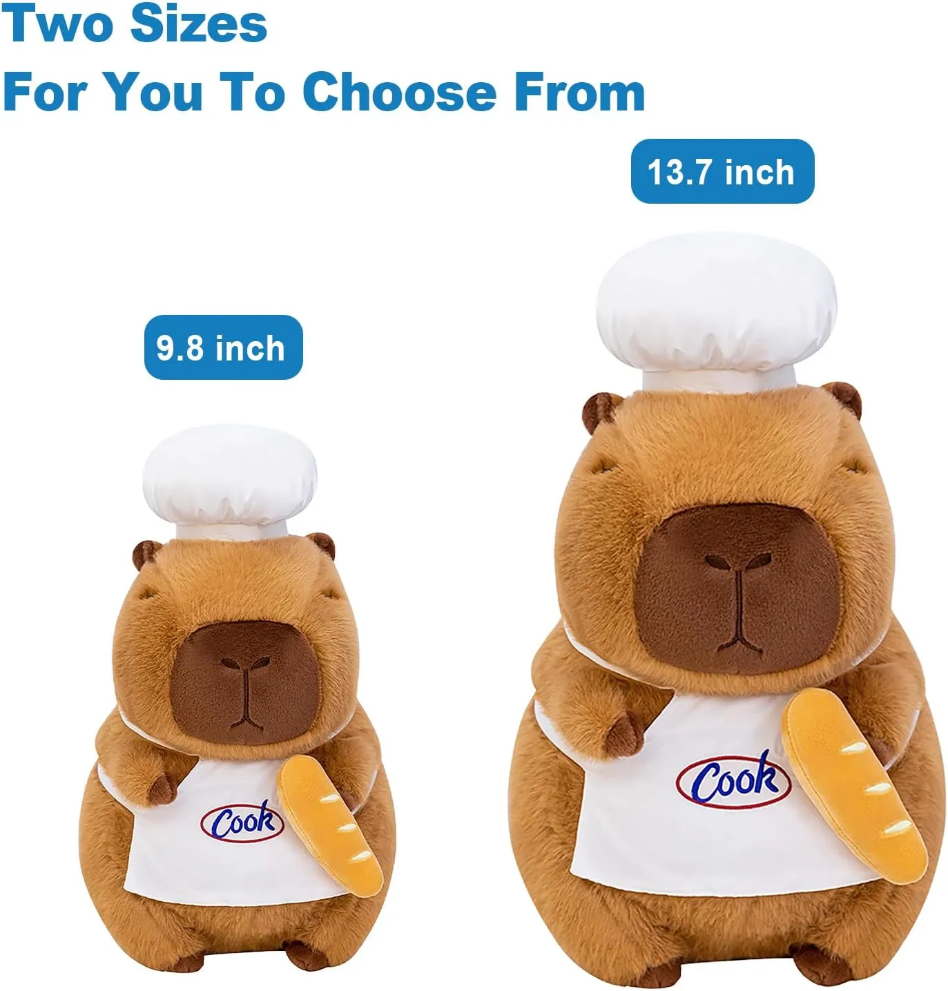 Ditucu Cute Capybara Plush with Cooking Chef Hat French Baguette Bread Capibara Stuffed Animal Soft Plushies Toys Gifts for Kids Brown 9.8 inch