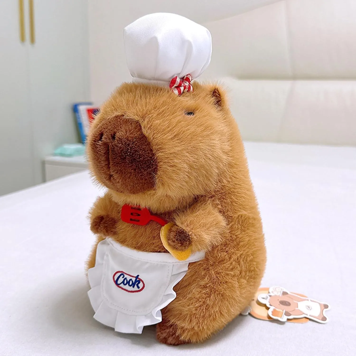 Ditucu Cute Capybara Plush with Cooking Chef Hat Holding Kitchen Shovel Soft Capibara Stuffed Animal Plushies Toys Hugging Gifts for Kids Brown 8.6 inch