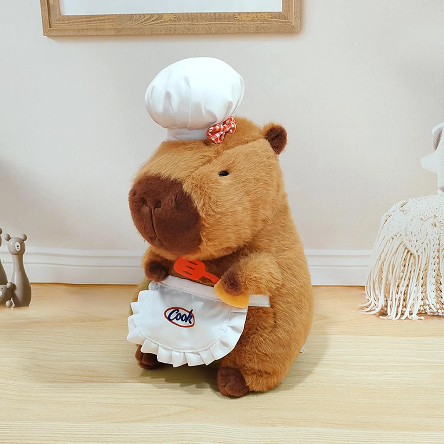Ditucu Cute Capybara Plush with Cooking Chef Hat Holding Kitchen Shovel Soft Capibara Stuffed Animal Plushies Toys Hugging Gifts for Kids Brown 8.6 inch