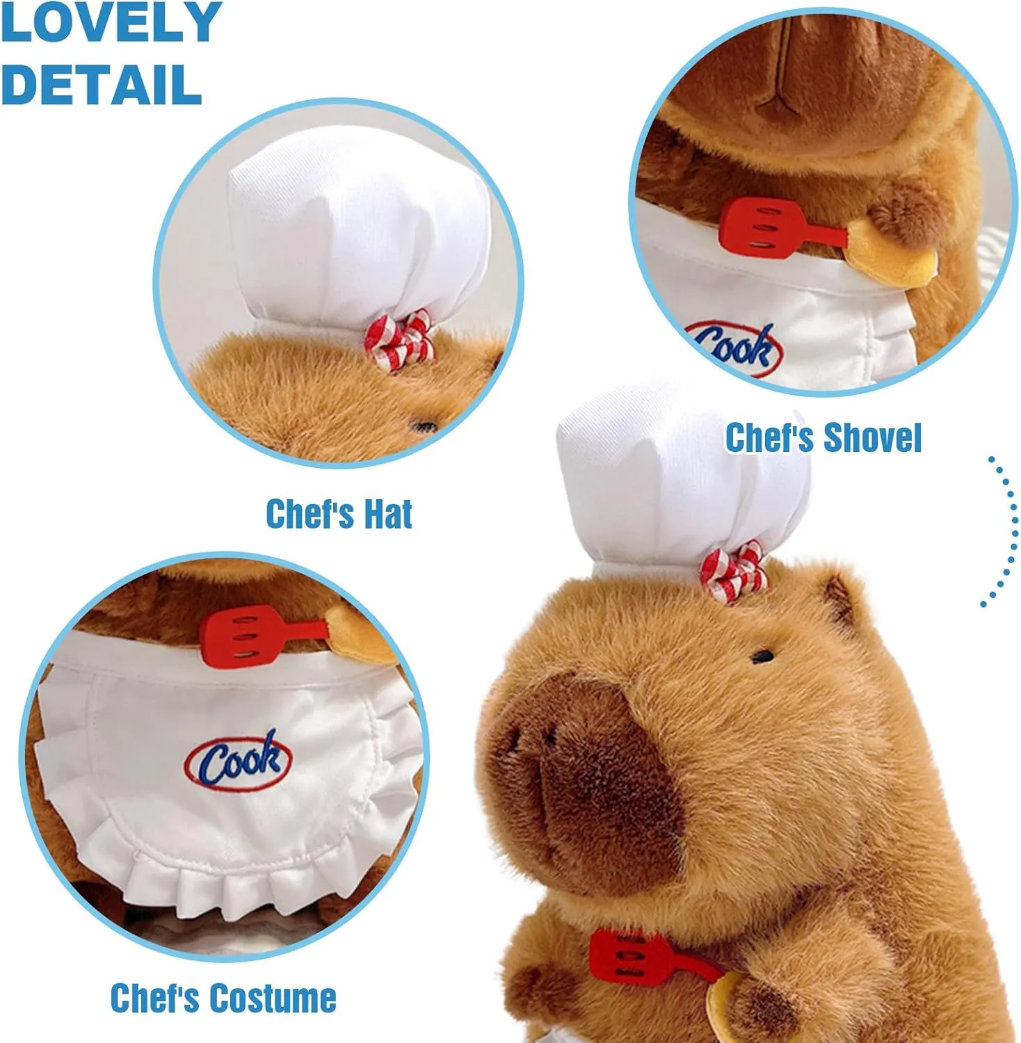 Ditucu Cute Capybara Plush with Cooking Chef Hat Holding Kitchen Shovel Soft Capibara Stuffed Animal Plushies Toys Hugging Gifts for Kids Brown 8.6 inch