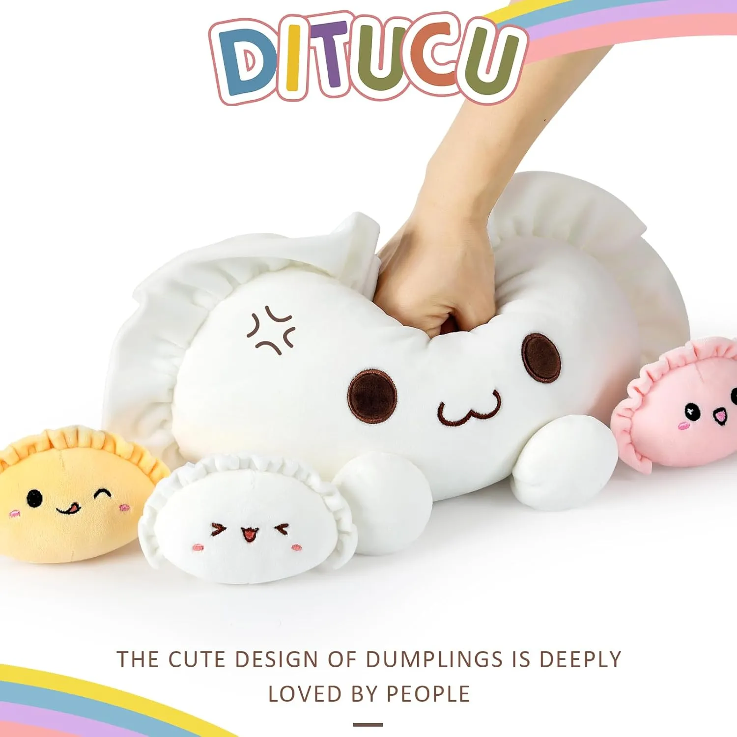 Ditucu Cute Dumpling Plush Pillow Mommy 14 inch with 3 Littles 4 inch Family Food Shaped Stuffed Animal Plushies Toys Gifts for Kids