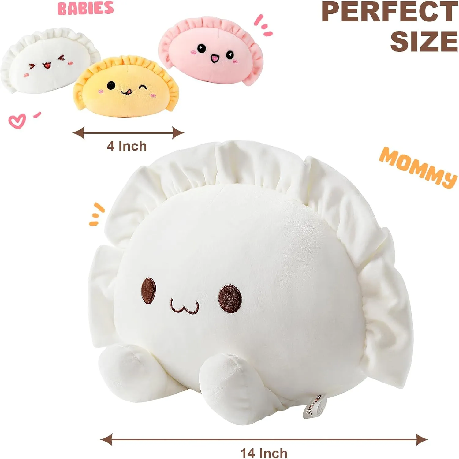Ditucu Cute Dumpling Plush Pillow Mommy 14 inch with 3 Littles 4 inch Family Food Shaped Stuffed Animal Plushies Toys Gifts for Kids