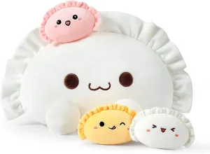 Ditucu Cute Dumpling Plush Pillow Mommy 14 inch with 3 Littles 4 inch Family Food Shaped Stuffed Animal Plushies Toys Gifts for Kids