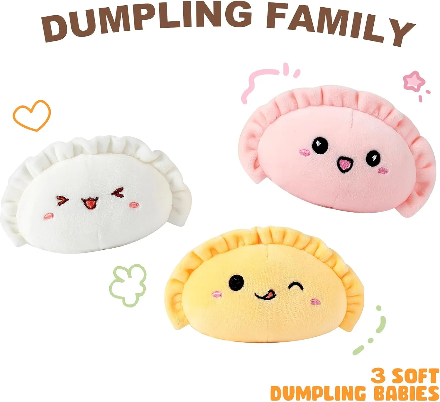 Ditucu Cute Dumpling Plush Pillow Mommy 14 inch with 3 Littles 4 inch Family Food Shaped Stuffed Animal Plushies Toys Gifts for Kids