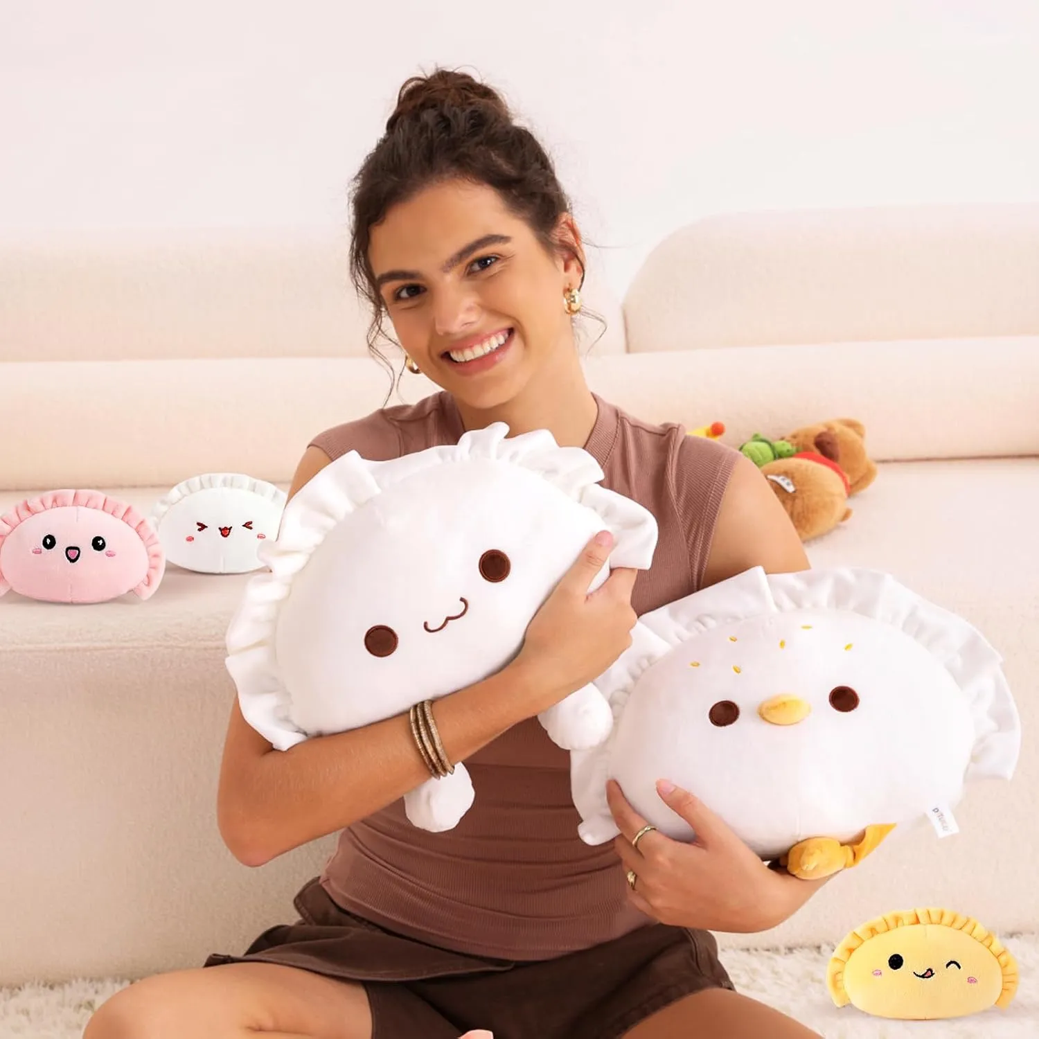 Ditucu Cute Dumpling Plush Pillow Mommy 14 inch with 3 Littles 4 inch Family Food Shaped Stuffed Animal Plushies Toys Gifts for Kids