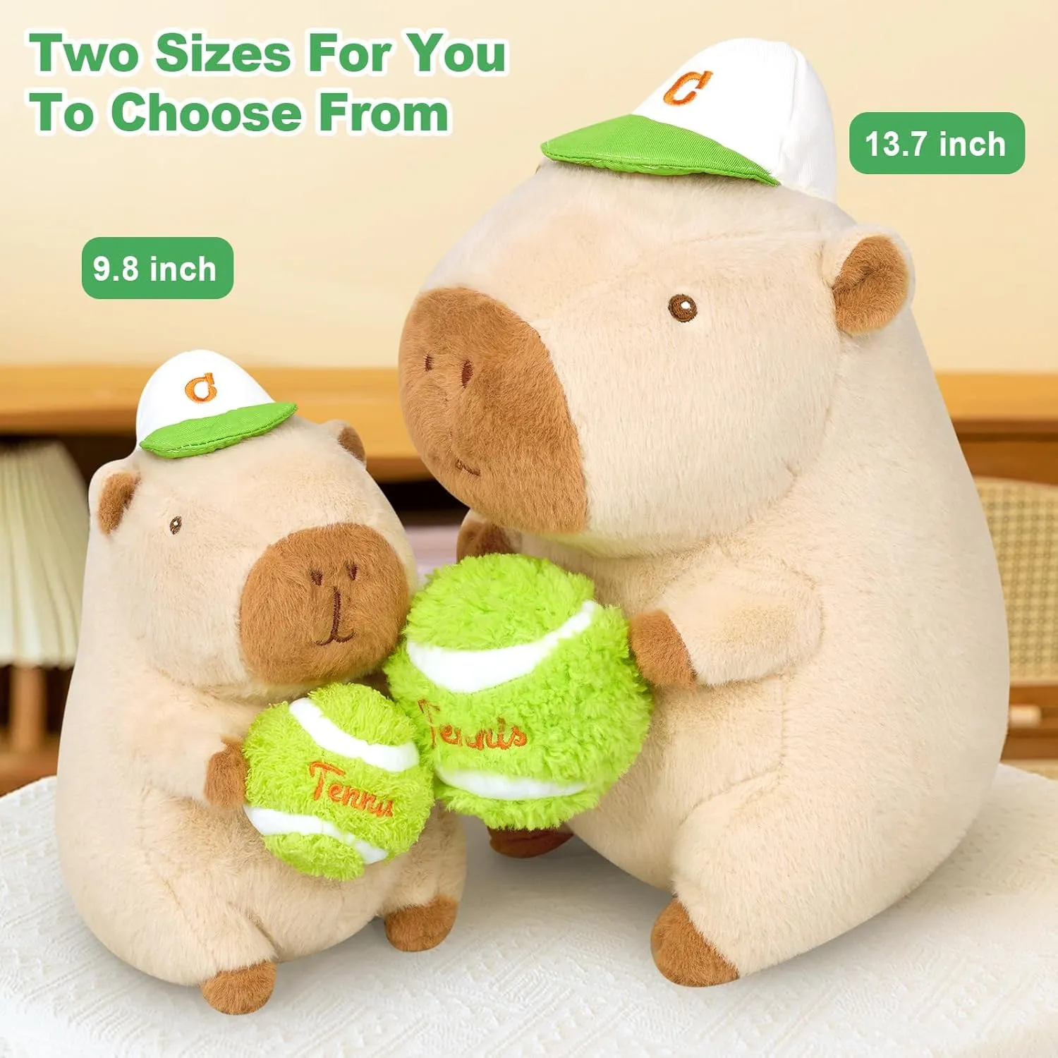 Ditucu Cute Tennis Capybara Plush Sports Pulling Stuffed Animal Capibara Plushies Toys Gifts for Kids Beige 9.8 inch