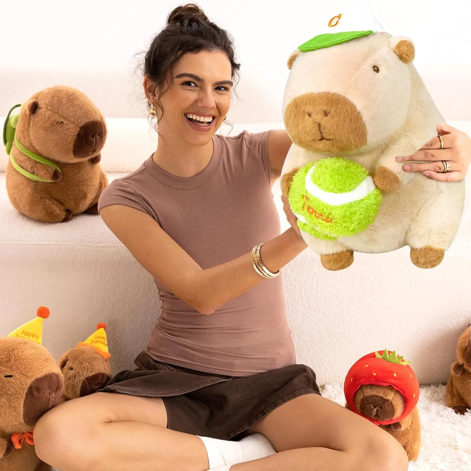 Ditucu Cute Tennis Capybara Plush Sports Pulling Stuffed Animal Capibara Plushies Toys Gifts for Kids Beige 9.8 inch