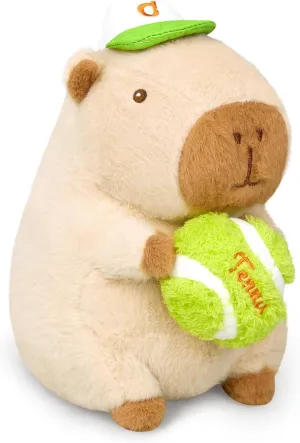 Ditucu Cute Tennis Capybara Plush Sports Pulling Stuffed Animal Capibara Plushies Toys Gifts for Kids Beige 9.8 inch