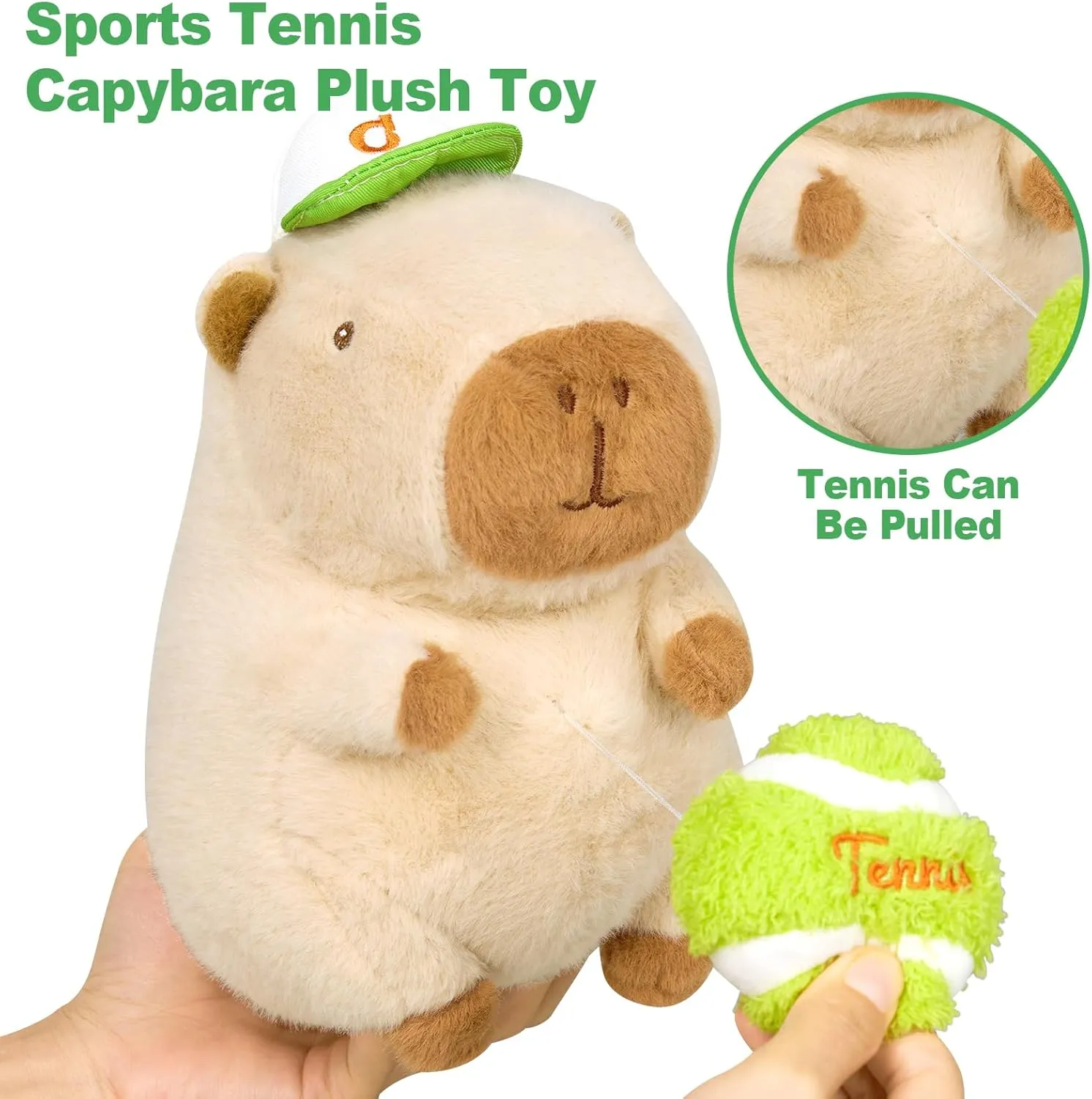 Ditucu Cute Tennis Capybara Plush Sports Pulling Stuffed Animal Capibara Plushies Toys Gifts for Kids Beige 9.8 inch