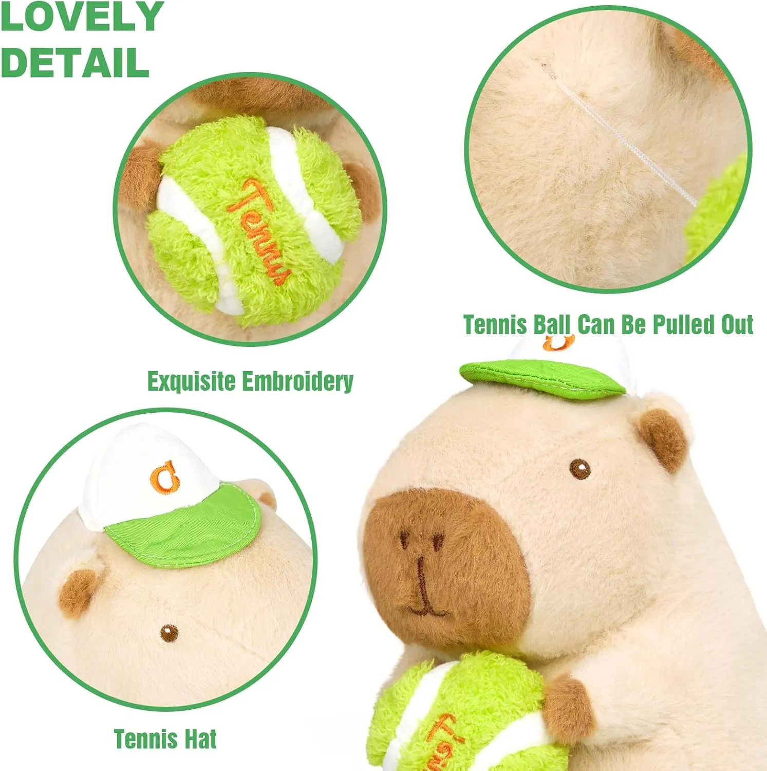 Ditucu Cute Tennis Capybara Plush Sports Pulling Stuffed Animal Capibara Plushies Toys Gifts for Kids Beige 9.8 inch
