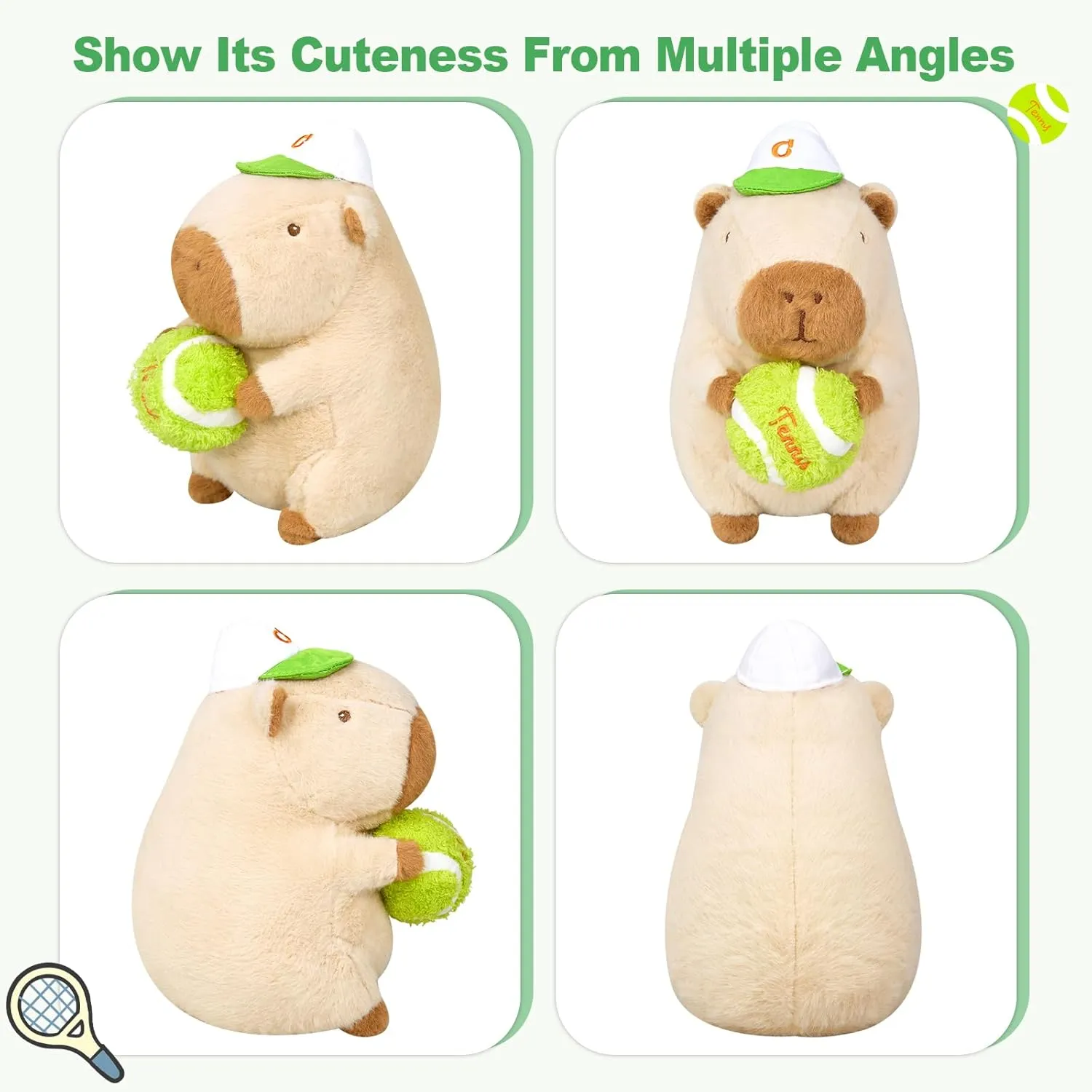 Ditucu Cute Tennis Capybara Plush Sports Pulling Stuffed Animal Capibara Plushies Toys Gifts for Kids Beige 9.8 inch